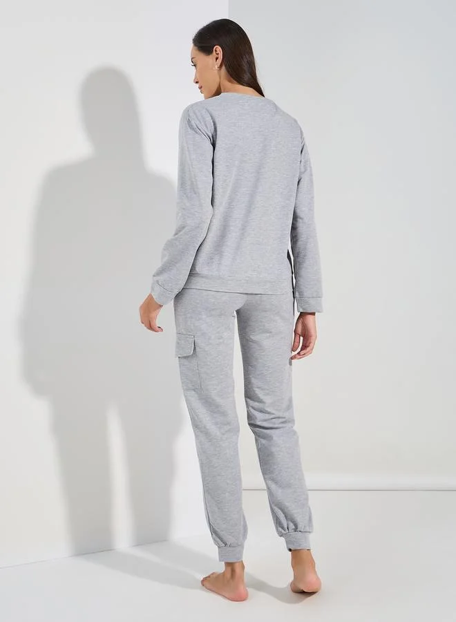 Styli Styli Solid Long Sleeves Pocket Top and Joggers Lounge Set
