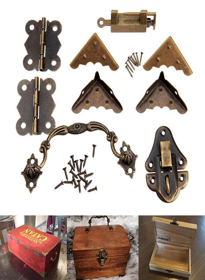 dophee Retro Decorative Lock, Latch Hasps, Pulls Handles, Hinges and Box Corner Protectors Hardware Kit for Jewelry Box Treasure Chest Wooden Box Handcrafts DIY Projects - Image 3