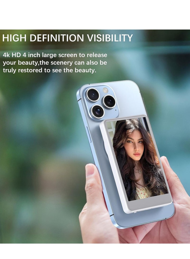 ELTRAZONE Vlog Selfie Monitor Screen for Smartphones – 4-Inch Wireless Rear Camera Display with Magnetic Mount & Remote Control – Ideal for Live Streaming, Vlogging, Selfies – Compatible with iPhone and Android – Compact & Portable (White)  - Image 5