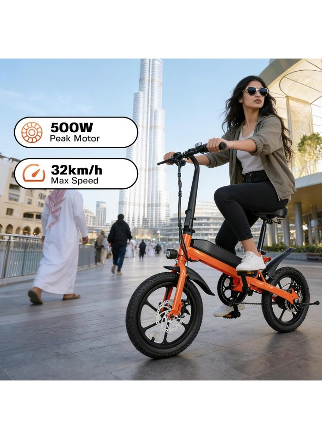 دراجة كهربائية قابلة للطي S5 مقاس 16 بوصة × 2 بوصة، محرك بقوة 500 واط، دراجة كهربائية محمولة للبالغين، بطارية ليثيوم، دراجة للتنقل في المدينة، تصميم قابل للطي - Image 2