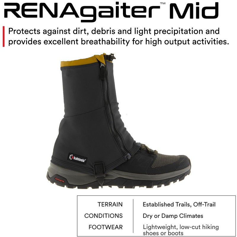 Kahtoola RENAgaiter Mid Gaiters for Hiking, Mountaineering, Trail Running, Shoe & Boot Protection in Mud, Snow & Ice - Raven - X-Small - Image 2