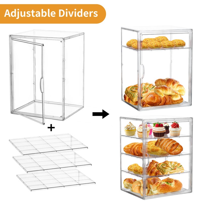 Attelite Pastry Display Case,4 Layers Adjustable Clear Bread Box for Kitchen Countertop,Bread Storage with Magnetic Door Bakery Pastry Display15.5x11.4x9.8inch - Image 3