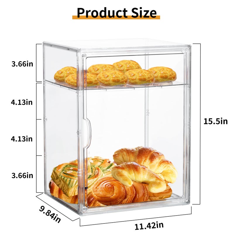 Attelite Pastry Display Case,4 Layers Adjustable Clear Bread Box for Kitchen Countertop,Bread Storage with Magnetic Door Bakery Pastry Display15.5x11.4x9.8inch - Image 2
