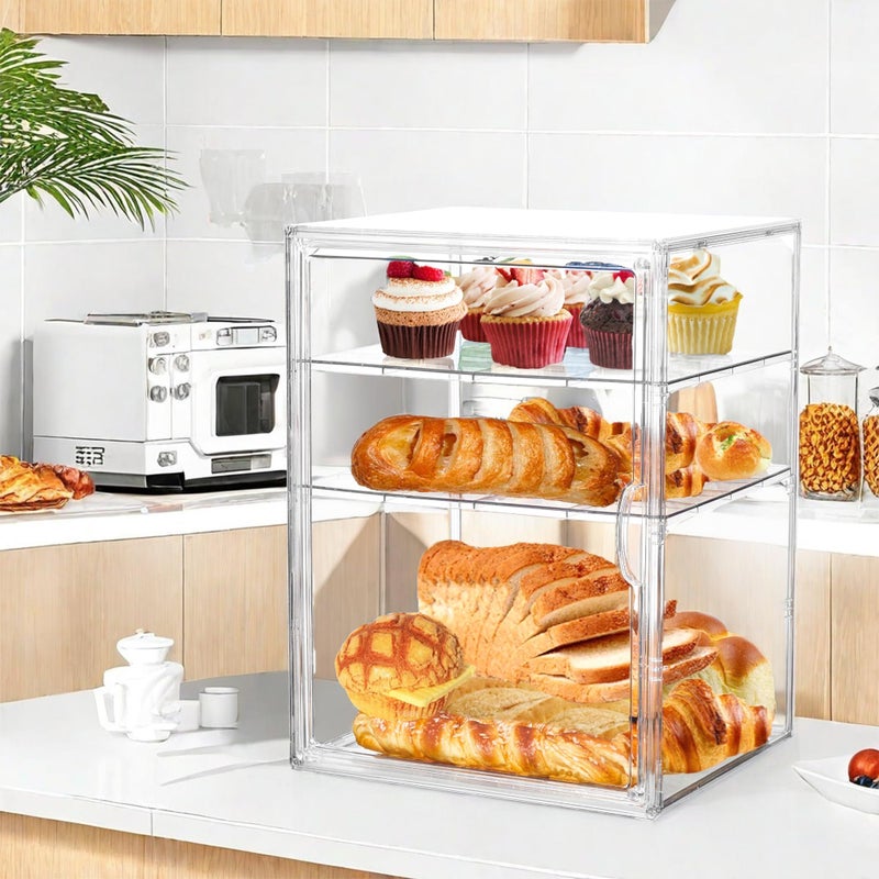 Attelite Pastry Display Case,4 Layers Adjustable Clear Bread Box for Kitchen Countertop,Bread Storage with Magnetic Door Bakery Pastry Display15.5x11.4x9.8inch - Image 5