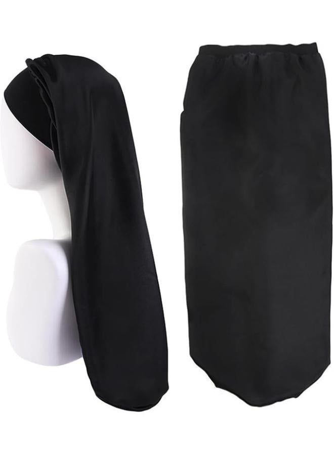 LABUYI 1 x Satin Sleep Cap, Long Satin Hair Cap, Sleep Cap, Silk Long Hair, Silk Scarf Hair Sleeping, Silk Bonnet Long Hair, Sleep Cap Hair Protection, for Long Curly Hair (Black) - Image 5