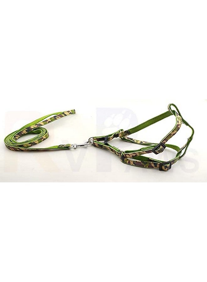 Soft Adjustable Strip Pattern Printed Nylon Padded 10Mm Vest Harness And Long Handle Leash Ideal For Outdoor Walking/Training Dogs And Puppies (Green) - Image 2