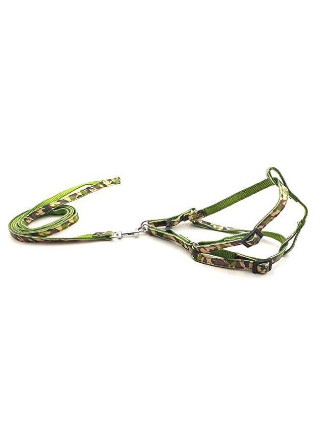 Soft Adjustable Strip Pattern Printed Nylon Padded 10Mm Vest Harness And Long Handle Leash Ideal For Outdoor Walking/Training Dogs And Puppies (Green) - Image 1