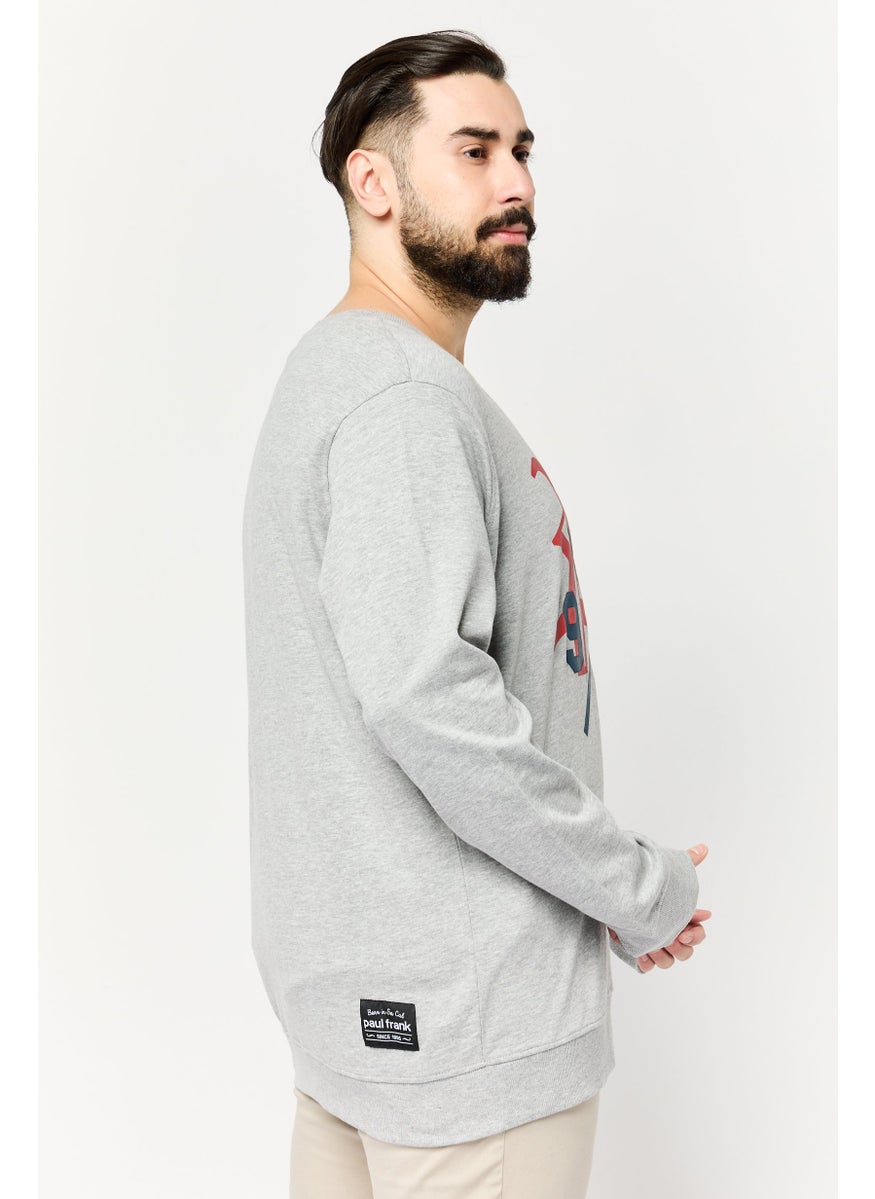 Paul Frank Men Crew Neck Long Sleeves Graphic Print Sweatshirt, Grey  - Image 4