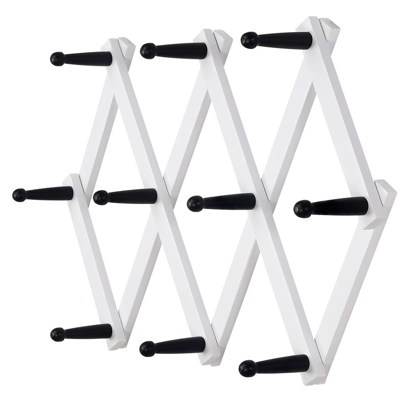 Dseap Accordian Wall Hanger: 16â€ High Wooden Wall Expandable Coat Rack, Hat Rack Holder, Accordion Hook for Baseball Caps, Coats, Mugs, 10 Peg Hooks, White & Black - Image 1
