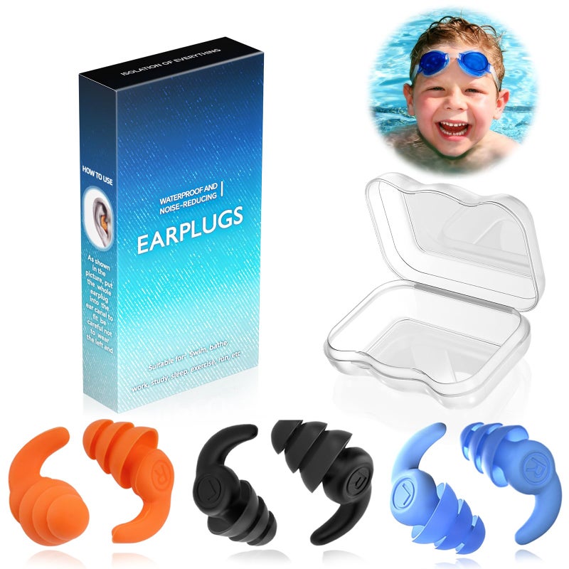 QQJOYCCI Kids Swimming Ear Plugs, 3 Pairs Waterproof Swimming Ear Plugs for Kids, Soft Silicone Reusable Earplugs, Ear Protection for Showering Swimming Bathing for Children 4-12 Years Old - Image 1