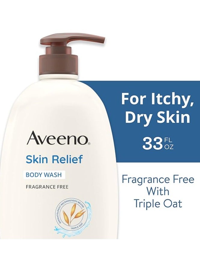 Aveeno Aveeno Skin Relief Fragrance-Free Body Wash with Oat to Soothe Dry Itchy Skin, Gentle, Soap-Free & Dye-Free for Sensitive Skin, 33 fl. oz (975 mL)  - Image 2