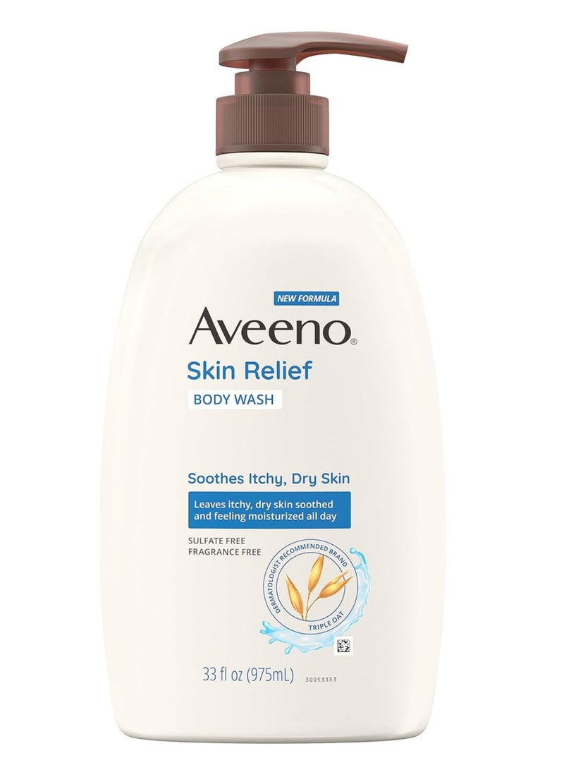 Aveeno Aveeno Skin Relief Fragrance-Free Body Wash with Oat to Soothe Dry Itchy Skin, Gentle, Soap-Free & Dye-Free for Sensitive Skin, 33 fl. oz (975 mL)  - Image 1