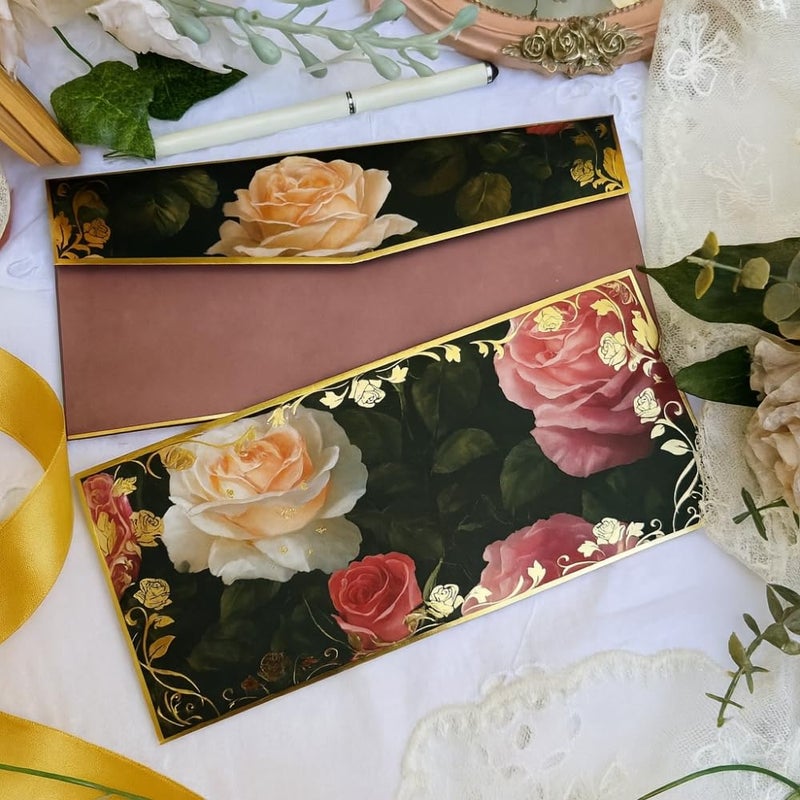 Chic a Choc Luxury Floral Money Envelopes with Gold Foil Details. Striped Bloom Design. Pack of 10 Shagun Envelopes. (Victorian Baroque Floral) - Image 5
