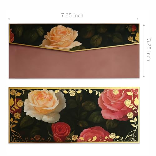 Chic a Choc Luxury Floral Money Envelopes with Gold Foil Details. Striped Bloom Design. Pack of 10 Shagun Envelopes. (Victorian Baroque Floral) - Image 2
