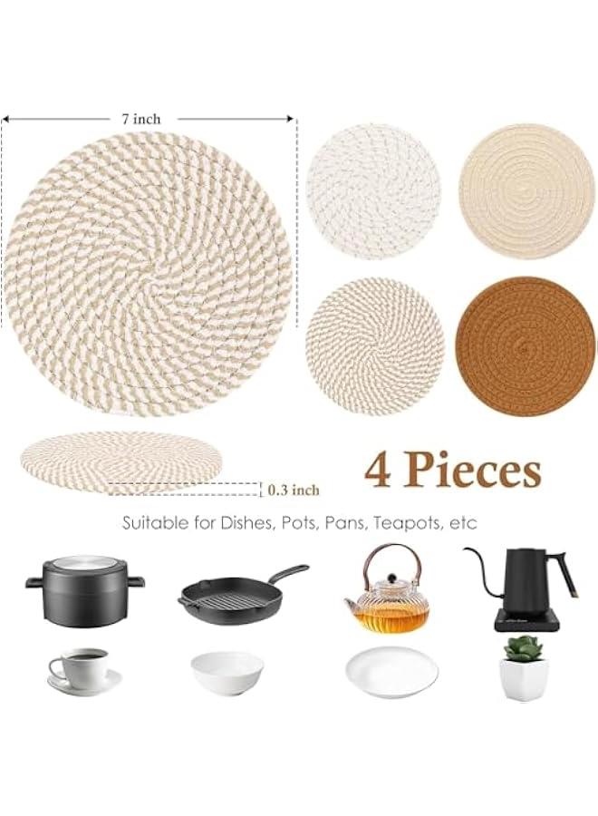 7 Trivets for Hot Dishes, Hot pots and Pans, 4 Heat Resistant Hot Pads, Pot Holders for Kitchen, Hot Plate Mats for Kitchen Countertops, Table, Home Essentials, Farmhouse Decor (Brown) - Image 2