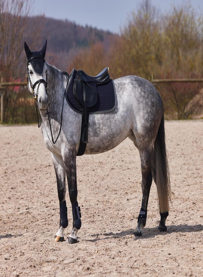 Horze Adepto Cotton Crochet Insect and Fly Protection Horse Ear Net with Cotton Ear Covers - Dark Navy - Horse - Image 3
