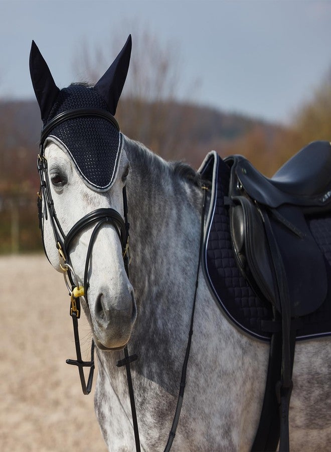 Horze Adepto Cotton Crochet Insect and Fly Protection Horse Ear Net with Cotton Ear Covers - Dark Navy - Horse - Image 5