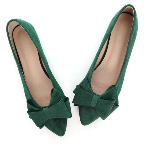 SAILING LU Bow-Knot Ballet Flats Womens Pointy Toe Flat Shoes Suede Dress Shoes Wear to Work Slip On Moccasins Green Size 8.5 - Image 3