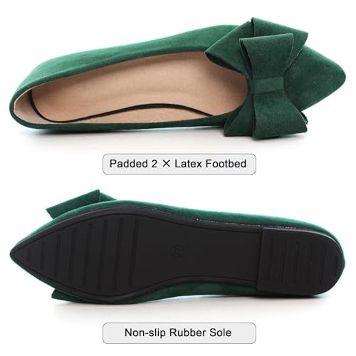 SAILING LU Bow-Knot Ballet Flats Womens Pointy Toe Flat Shoes Suede Dress Shoes Wear to Work Slip On Moccasins Green Size 8.5 - Image 5