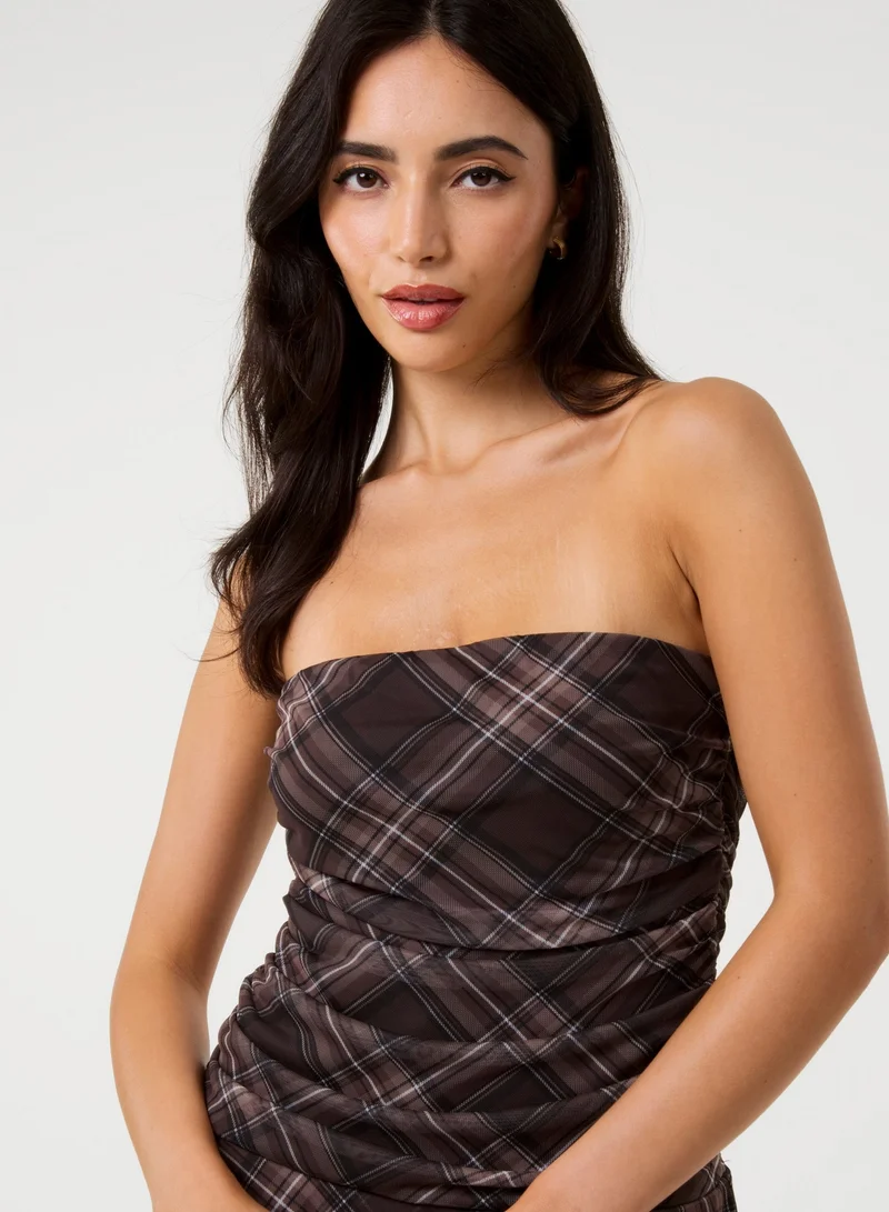 Pink Vanilla  Check Bandeau Ruffle Mini Dress for Women | Best Price UAE