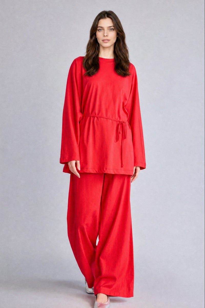 DeFacto Red Woman Round Neck Belted Red Tunic Casual - Image 2