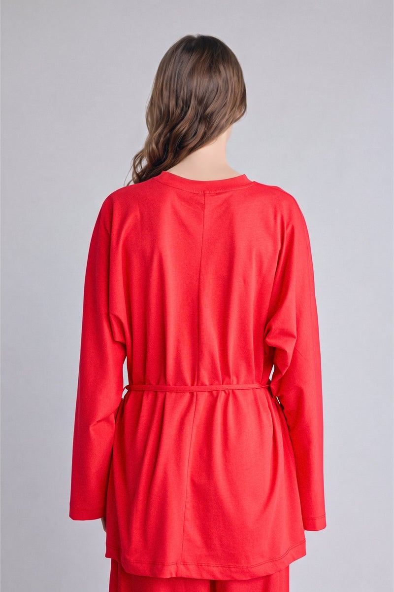 DeFacto Red Woman Round Neck Belted Red Tunic Casual - Image 5