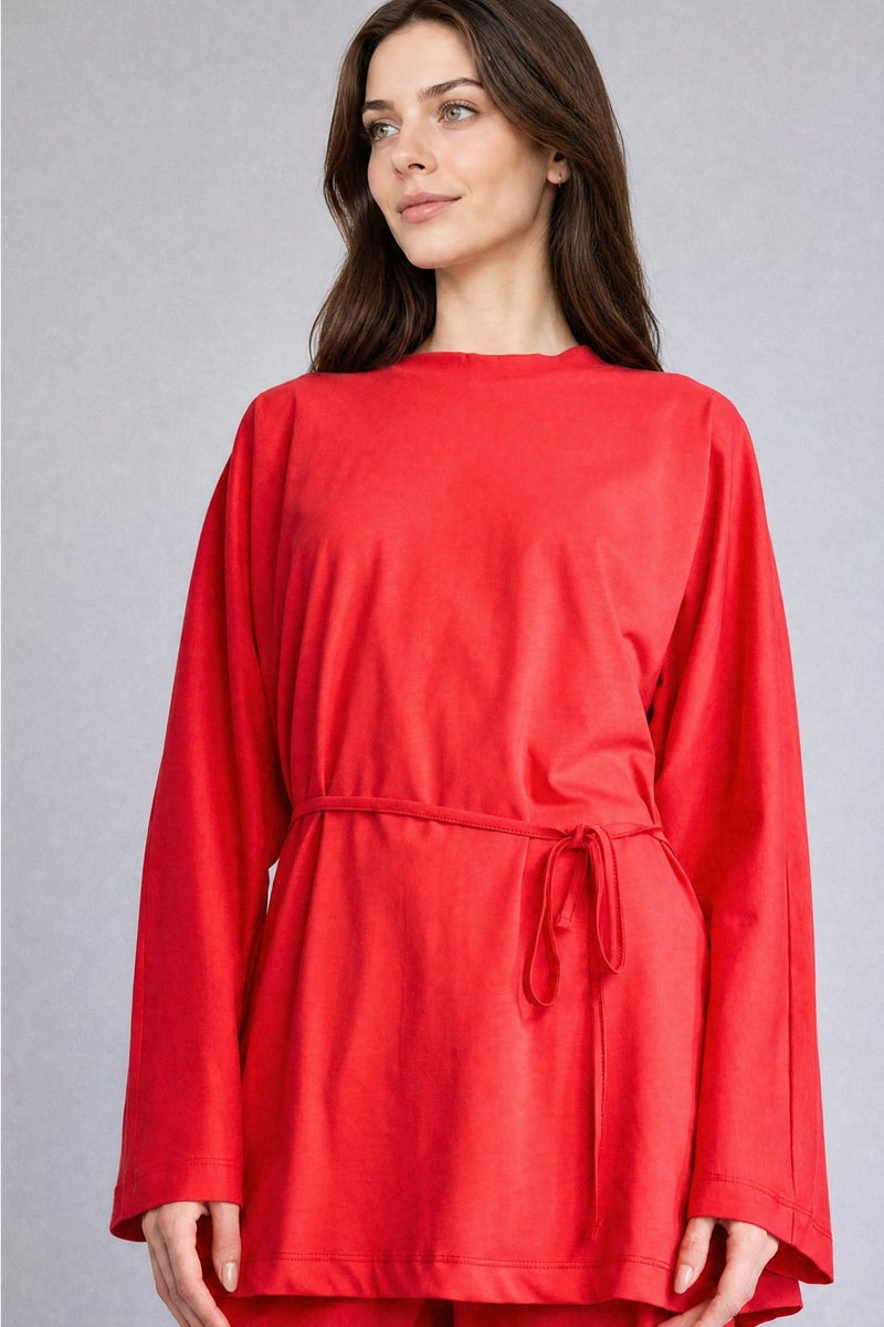 DeFacto Red Woman Round Neck Belted Red Tunic Casual - Image 1