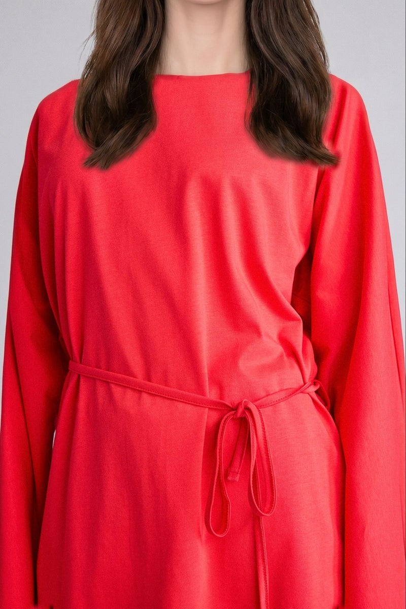 DeFacto Red Woman Round Neck Belted Red Tunic Casual - Image 4