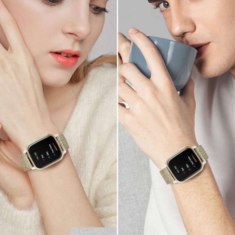 TRUMiRR Watch Band for Venu Sq/Venu Sq 2 / Venu 2 Plus 43mm, Mesh Woven Stainless Steel Watchband Light Gold Strap Replacement for Garmin Vivoactive 5 / Vivoactive 3 Smartwatch - Image 5