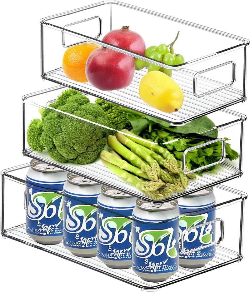 PRIME PICK Stackable Food Storage Containers with Handles Durable Acrylic Fridge Organizers for Pantry, Refrigerator, Transparent Bins for Fruits Snacks Pasta, More Easy to Clean & Space-Saving Design - Image 1