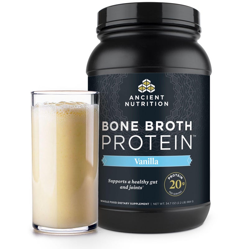 Ancient Nutrition Grass Fed Cage Free Bone Broth Protein Powder 20g Protein Hydrolyzed Collagen Peptides Keto Paleo Friendly Supports Joint Gut Health Vanilla 40 Servings