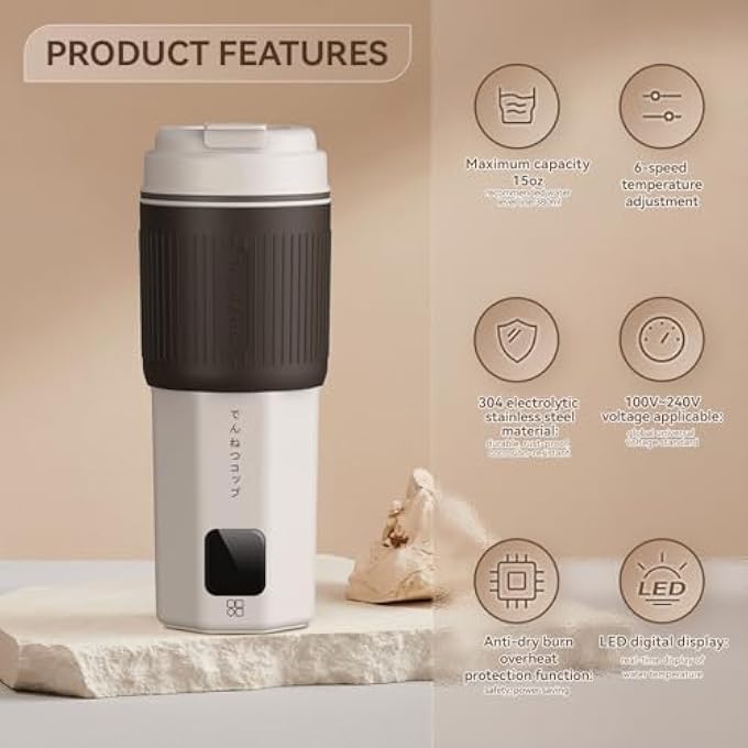 QianShouYan Travel Kettles 15Oz 300W With 6 Temperature Control Small Portable Kettles Overheat Protection Electric Kettle Stainless Steel Leakproof Design Small Kettle For 110V To 240V - Image 3