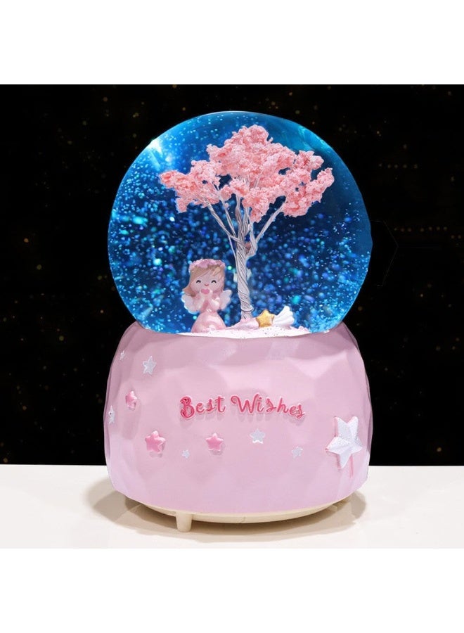 NANAO Luminous Princess Sakura Snow Globes,Cartoon Snowflake Crystal Ball with Color Changing LED Lights Fashion Kids Girls Bedroom Decoration Nightlight Cute Girl Sakura Tree Snow Music Box-A - Image 1