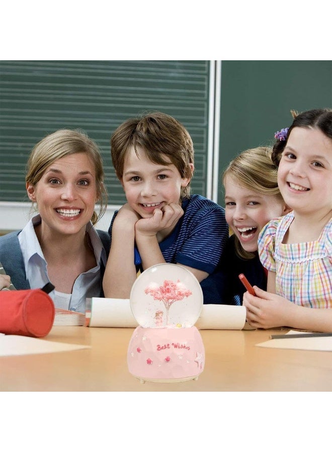 NANAO Luminous Princess Sakura Snow Globes,Cartoon Snowflake Crystal Ball with Color Changing LED Lights Fashion Kids Girls Bedroom Decoration Nightlight Cute Girl Sakura Tree Snow Music Box-A - Image 3