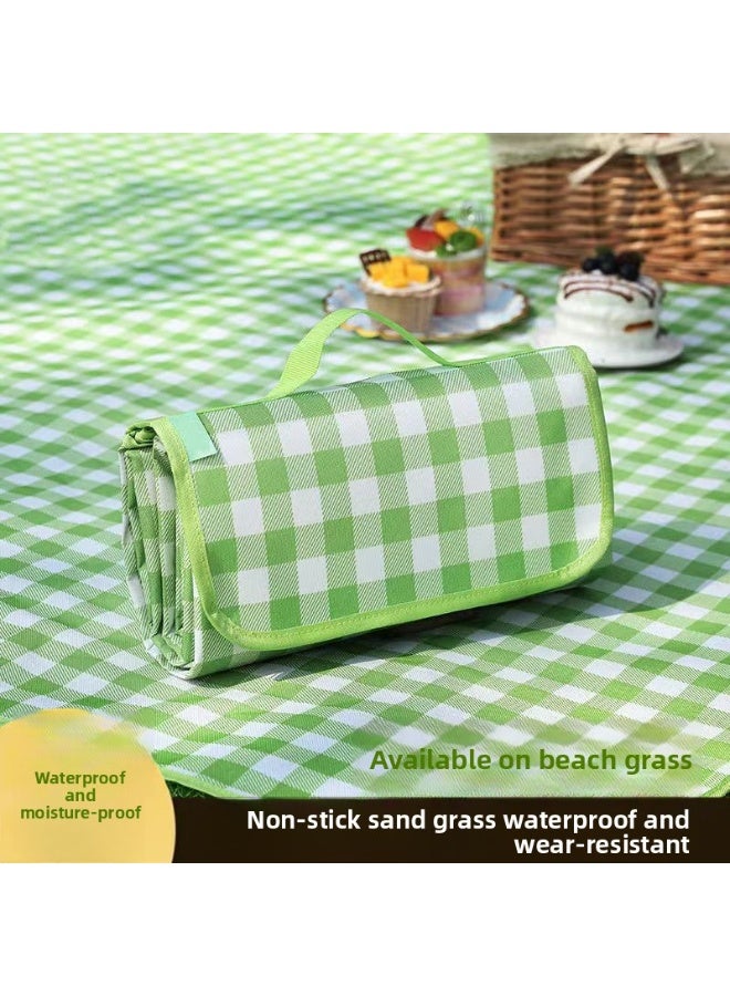 Generic Outdoor thickened picnic mat, camping wild moisture-proof waterproof lawn, portable foldable - green lattice - Image 2