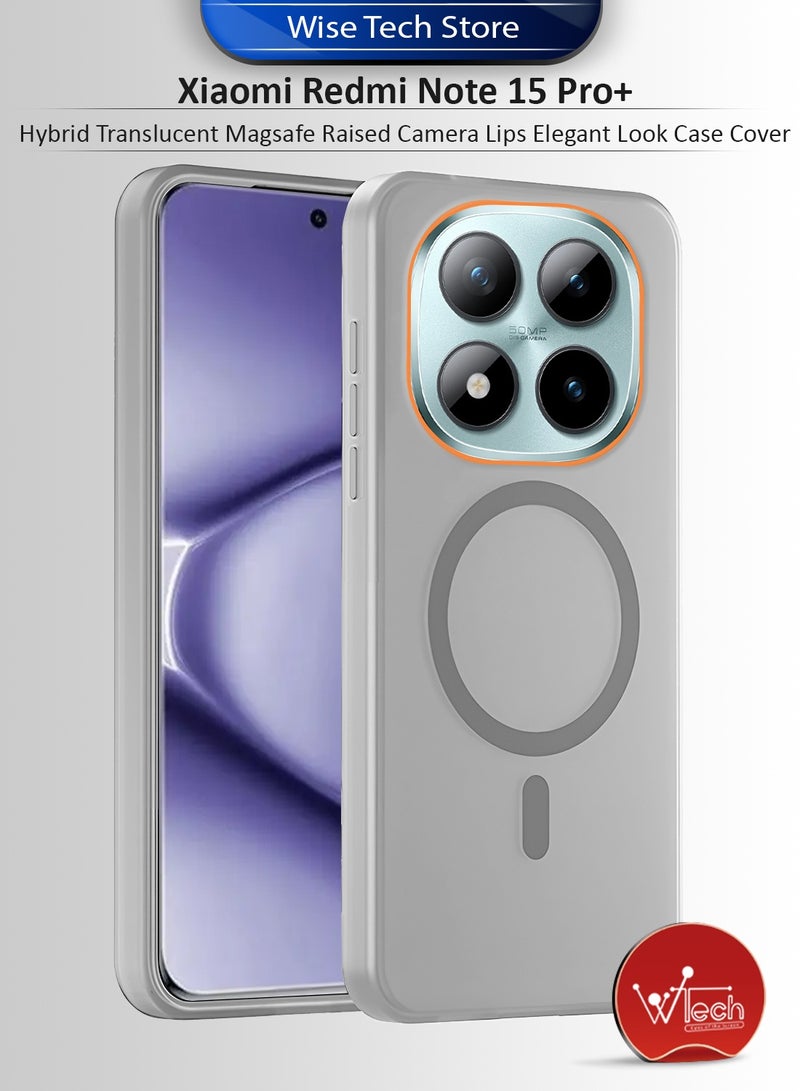 دبليو تيك غطاء هاتف شاومي ريدمي نوت 15 برو+ 5G 2025 شفاف هجيني مع ماجسيف وشحن مغناطيسي وحواف مرتفعة للكاميرا ومظهر أنيق - رمادي (MCMPMN) - Image 1