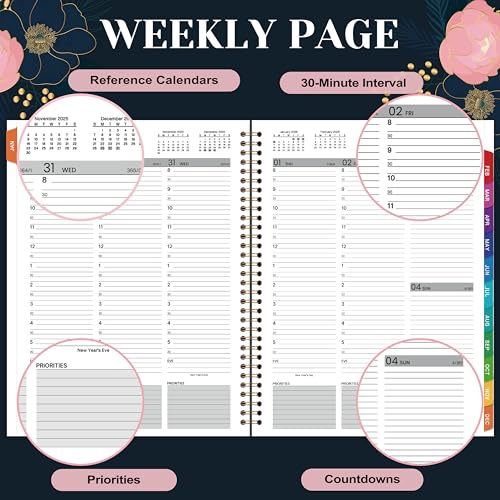 Indeme 2026 Appointment Book - January 2026 - December 2026, Weekly Appointment Book 2026, 9"x11", 2026 Hourly Planner with 30-Minute Interval, Colorful Monthly Tabs, Back Pocket - Image 4