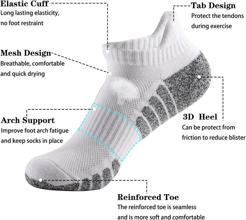 PUJANE 5 Pairs Athletic Running Ankle Socks Cushioned Breathable Low Cut Sports Tab Cotton Socks for Men and Women - Image 2