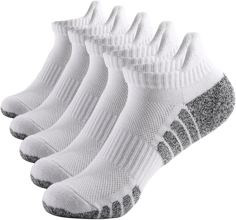 PUJANE 5 Pairs Athletic Running Ankle Socks Cushioned Breathable Low Cut Sports Tab Cotton Socks for Men and Women - Image 1