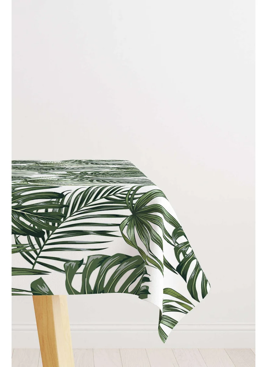 كانغو هوم White Green Palm Patterned Digital Printed Tablecloth OTYK784-MS