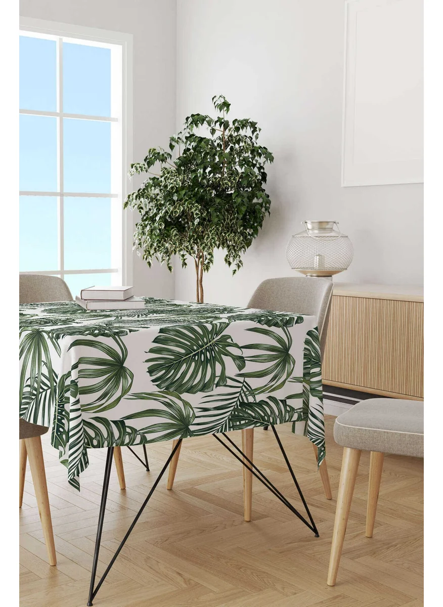 كانغو هوم White Green Palm Patterned Digital Printed Tablecloth OTYK784-MS