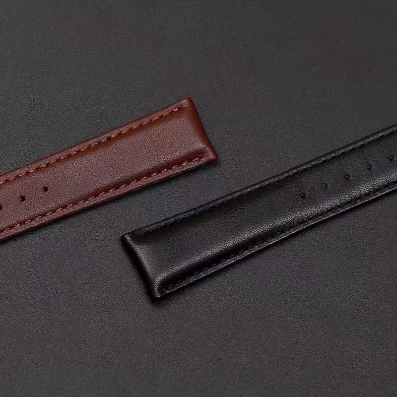 Generic Watch Belt first layer cowhide plain line pressing belt special offer high quality leather belt black brown plain Black 14MM