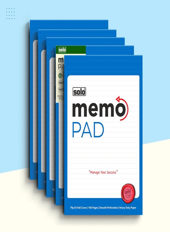 سولو مفكرة سولو، مقاس A5، غلاف ورقي قابل للطي والقلب، 160 صفحة، مثقبة بدقة - عبوة من 5 قطع - Image 1