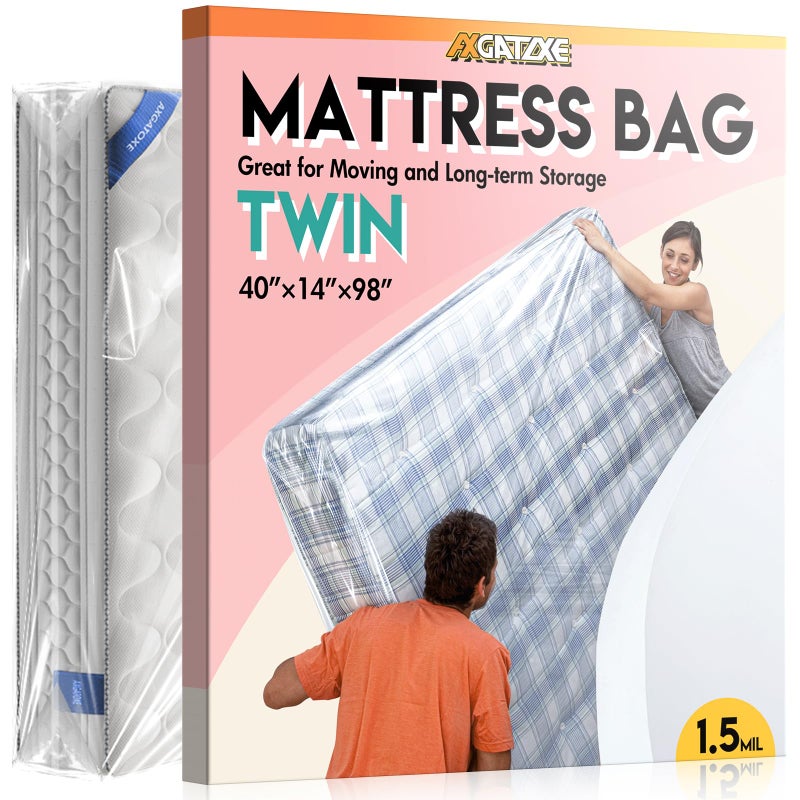Axgatoxe Plastic Mattress Bag for Moving Storage, Waterproof Mattress Cover, Mattress Protector for Moving Supplies - Twin Size (1.5MIL) - Image 1