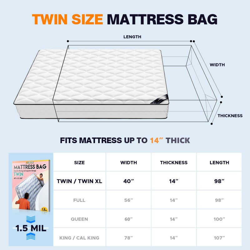 Axgatoxe Plastic Mattress Bag for Moving Storage, Waterproof Mattress Cover, Mattress Protector for Moving Supplies - Twin Size (1.5MIL) - Image 2