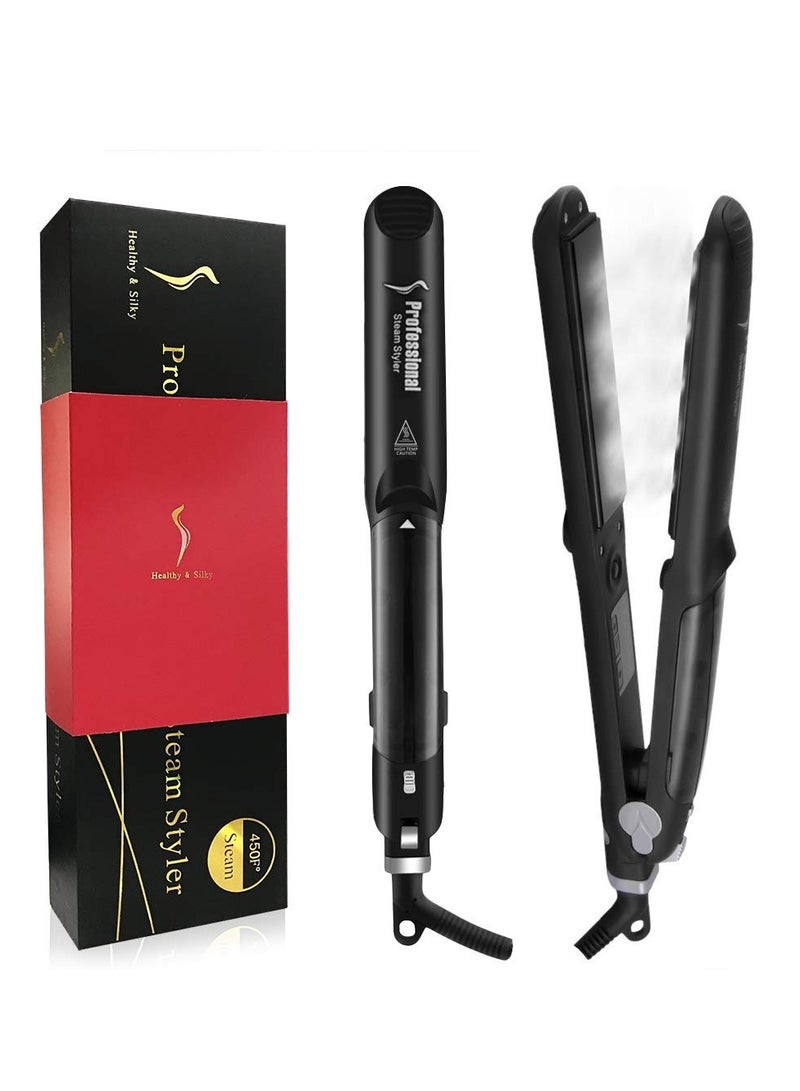 DORISILK Straighter and Curler 2 in 1 Professional Multi-function Ceramic Spray Steam Hair Straighteners Curler Hair Salon Steam Styler, LCD Display and 360 degree swivel cord, Quick heating Straighter - Image 1