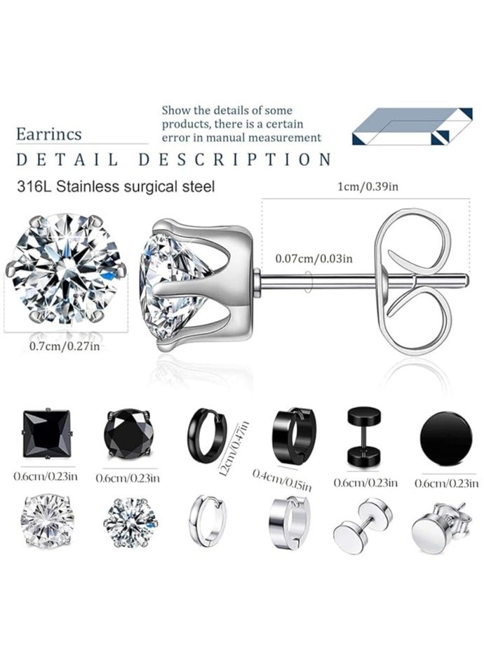 12 Pairs Earrings For Men,Stainless Steel Earrings Earrings Set Neutral,Boy Girl Jewelry Set Gift - Image 2