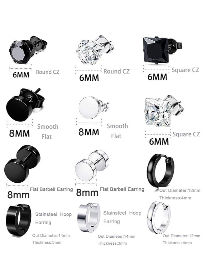 12 Pairs Earrings For Men,Stainless Steel Earrings Earrings Set Neutral,Boy Girl Jewelry Set Gift - Image 5
