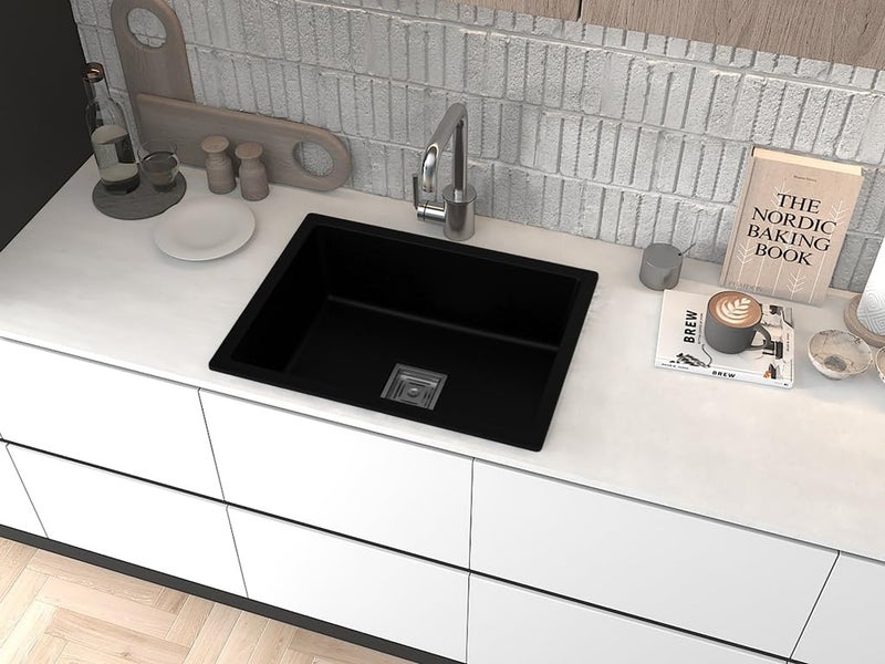 SYON Syon MARVEL BLACK Ceramic Quartz Kitchen Sink with All Accessories 24x18x8  - Image 1