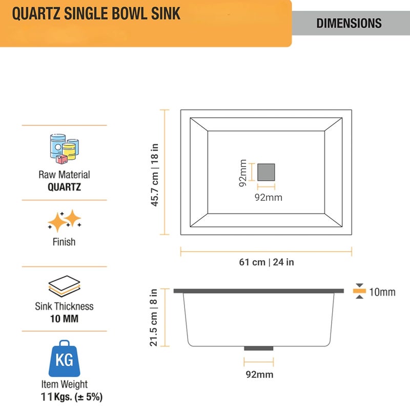 SYON Syon MARVEL BLACK Ceramic Quartz Kitchen Sink with All Accessories 24x18x8  - Image 5